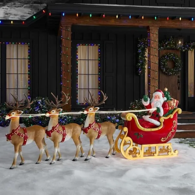 Santa’s Sleigh with Reindeer Holiday Decoration Christmas 2025